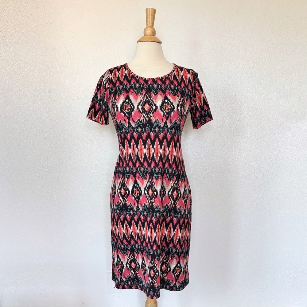 Abstract Tribal Patterned Short Sleeve Dress